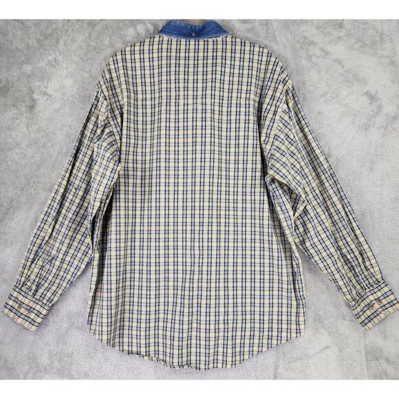 Wrangler PBR Shirt Mens XL Yellow Plaid Western Button Down Long Sleeve Vintage - Picture 2 of 10